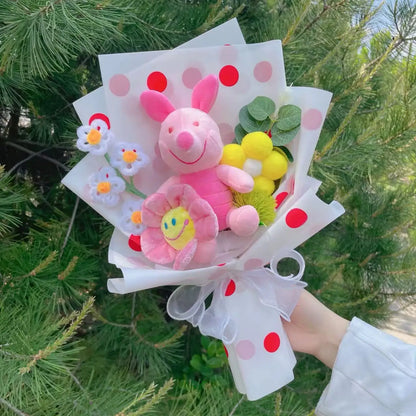 Cartoon Winnie the Pooh Plush Doll Toy Handmade Flower Bouquet Wedding Valentine's Day Christmas Graduation Gifts