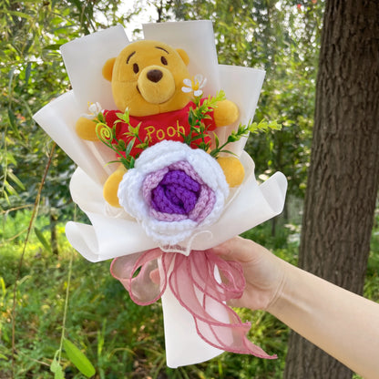 Cartoon Winnie the Pooh Plush Doll Toy Handmade Flower Bouquet Wedding Valentine's Day Christmas Graduation Gifts