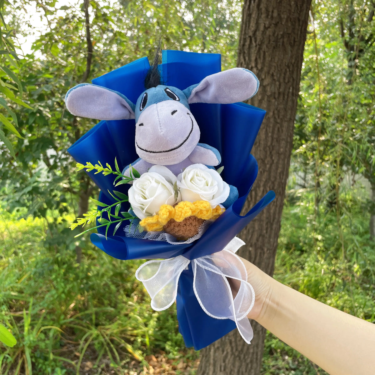 Cartoon Winnie the Pooh Plush Doll Toy Handmade Flower Bouquet Wedding Valentine's Day Christmas Graduation Gifts