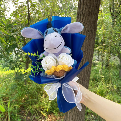 Cartoon Winnie the Pooh Plush Doll Toy Handmade Flower Bouquet Wedding Valentine's Day Christmas Graduation Gifts