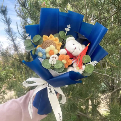Cartoon Winnie the Pooh Plush Doll Toy Handmade Flower Bouquet Wedding Valentine's Day Christmas Graduation Gifts