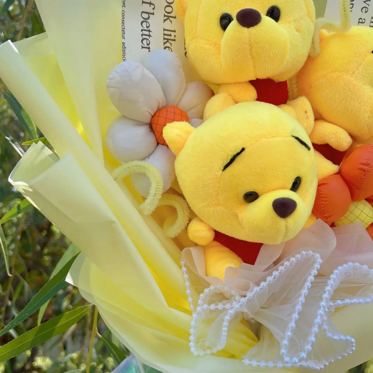 Cartoon Winnie the Pooh Plush Doll Toy Handmade Flower Bouquet Wedding Valentine's Day Christmas Graduation Gifts