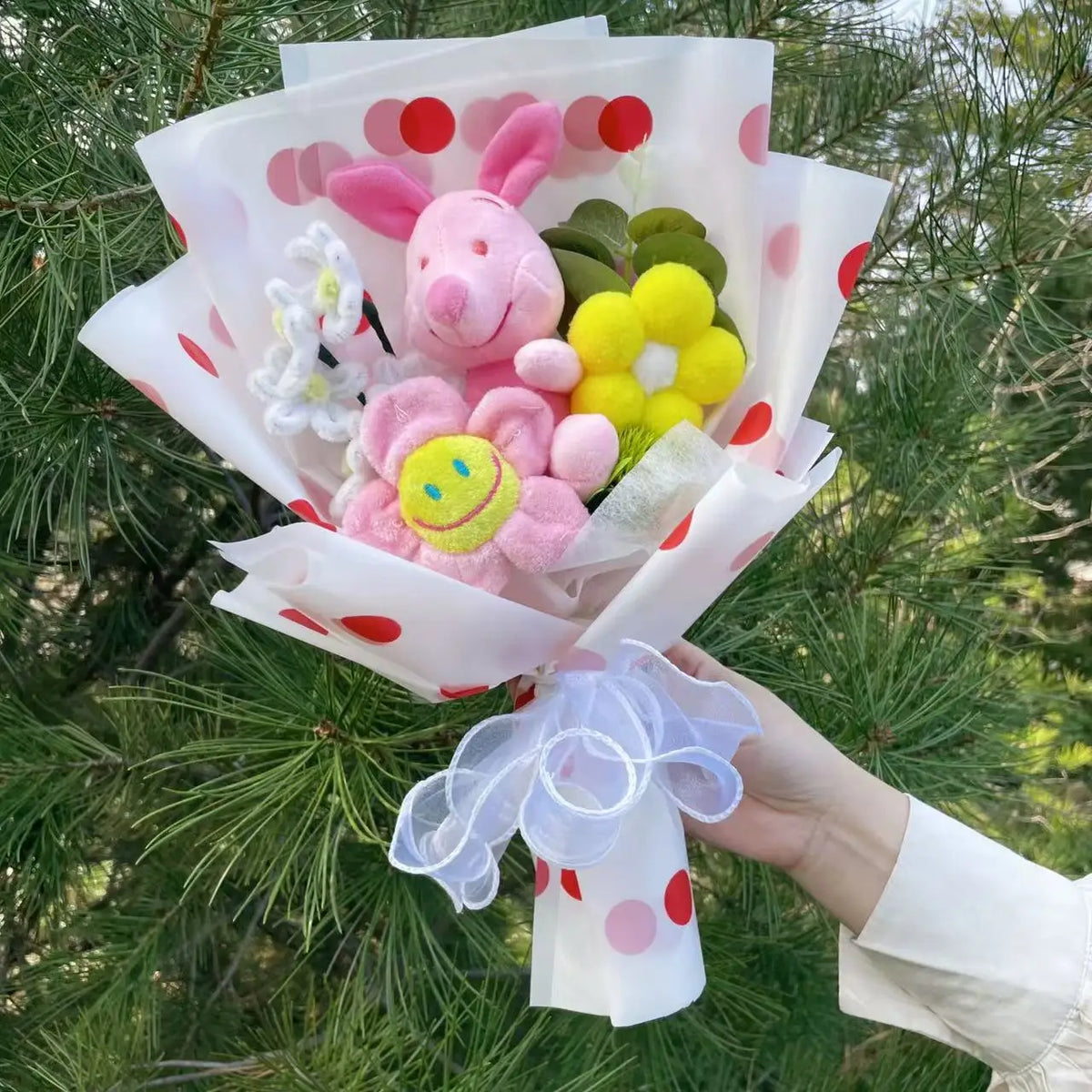 Cartoon Winnie the Pooh Plush Doll Toy Handmade Flower Bouquet Wedding Valentine's Day Christmas Graduation Gifts