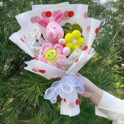 Cartoon Winnie the Pooh Plush Doll Toy Handmade Flower Bouquet Wedding Valentine's Day Christmas Graduation Gifts