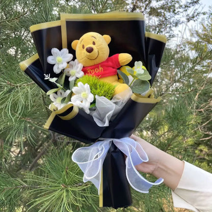Cartoon Winnie the Pooh Plush Doll Toy Handmade Flower Bouquet Wedding Valentine's Day Christmas Graduation Gifts