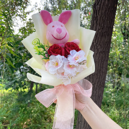 Cartoon Winnie the Pooh Plush Doll Toy Handmade Flower Bouquet Wedding Valentine's Day Christmas Graduation Gifts