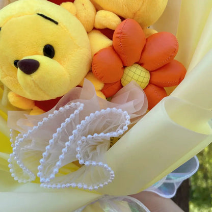 Cartoon Winnie the Pooh Plush Doll Toy Handmade Flower Bouquet Wedding Valentine's Day Christmas Graduation Gifts