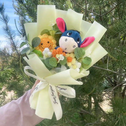 Cartoon Winnie the Pooh Plush Doll Toy Handmade Flower Bouquet Wedding Valentine's Day Christmas Graduation Gifts